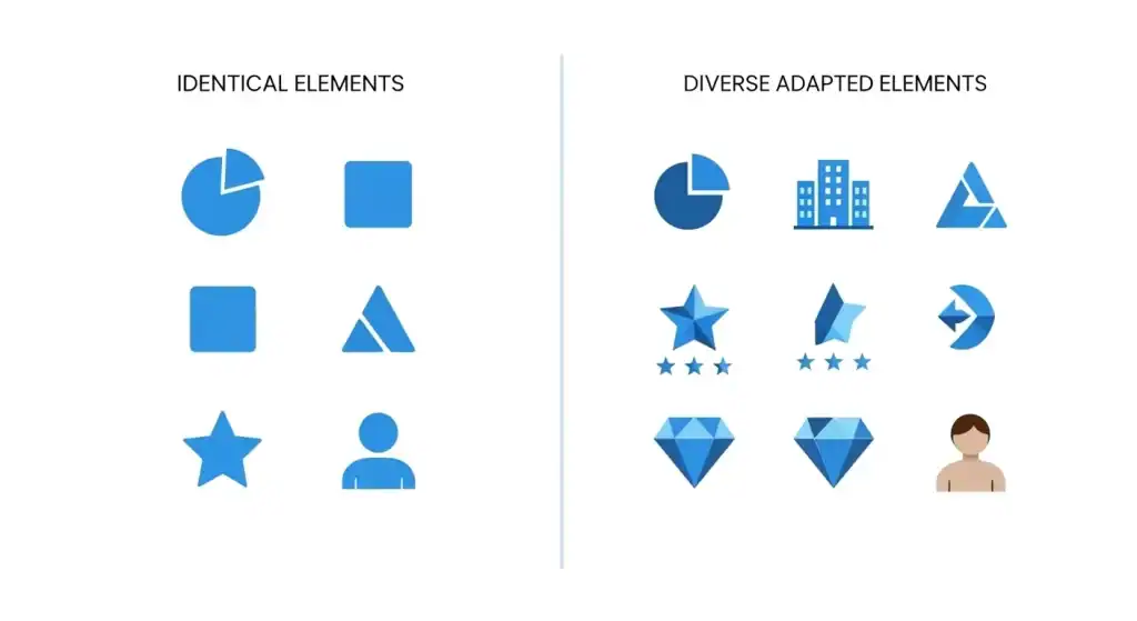 Vergleich zwischen Markenstandardisierung und Lokalisierung - visuelle Darstellung der Unterschiede